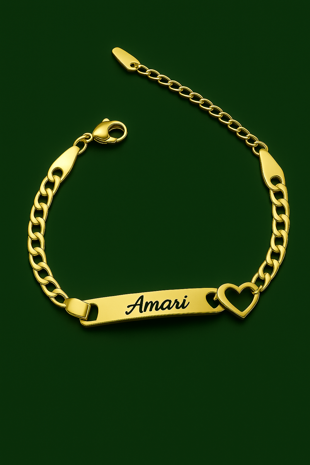 Pulsera Amari dorada personalizada con grabado en acero inoxidable minimalista